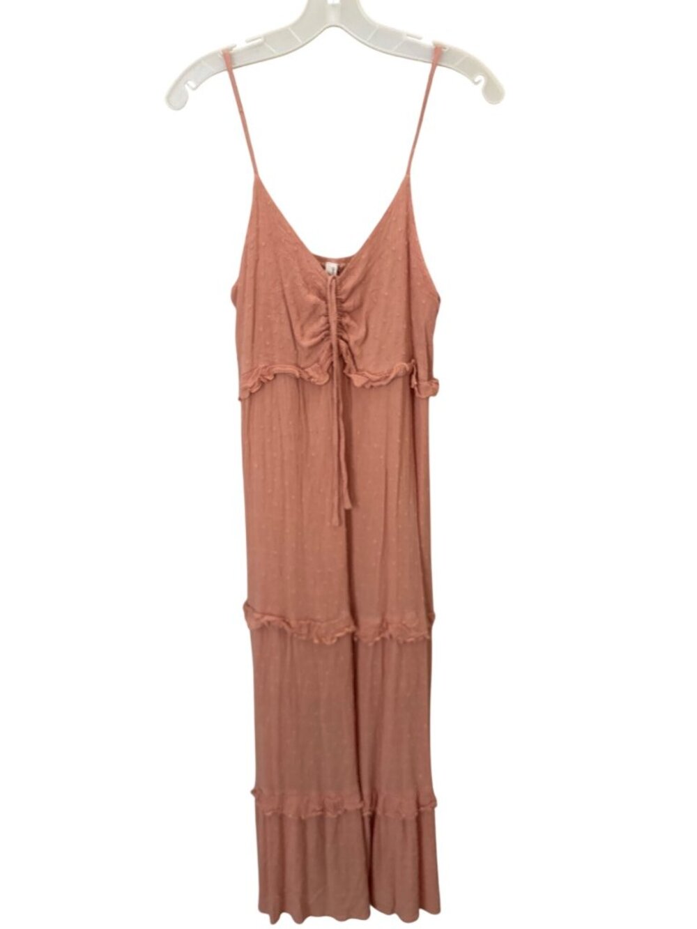 I Love Midi Dress Size Large Sleeveless Swiss Dot Cinched V Neck Smocked Beach